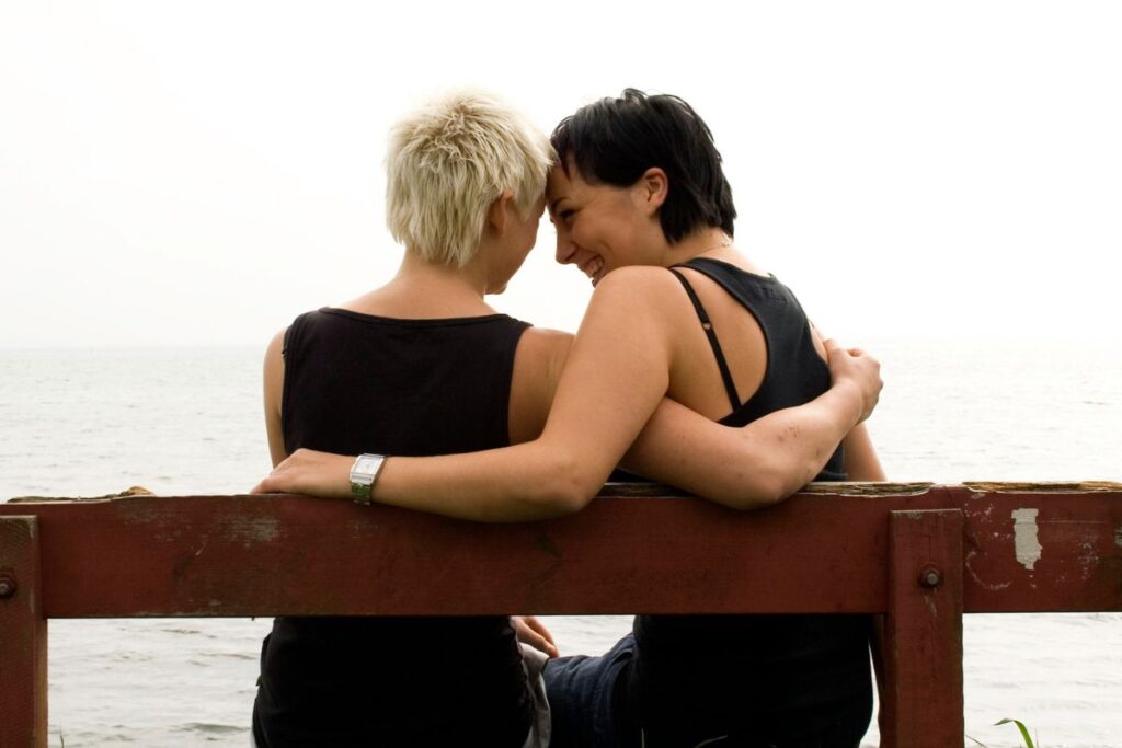 LGBTQIA couple on a bench